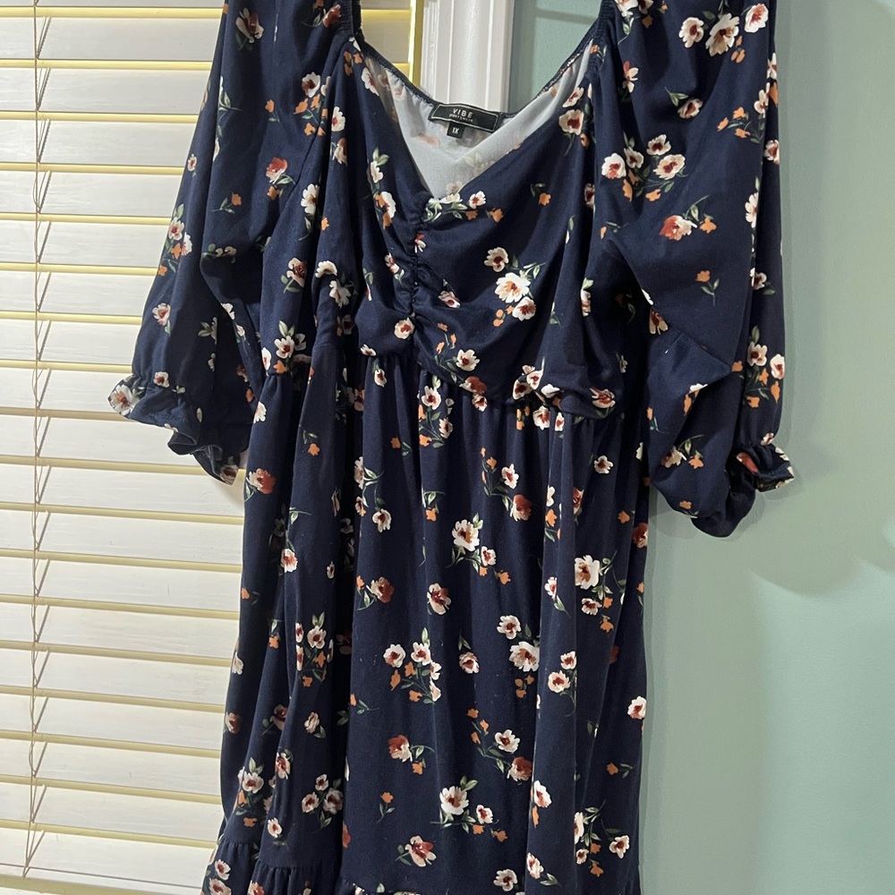 Floral Navy Dress with Puff Sleeves